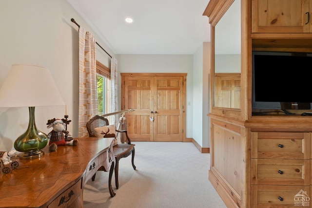 view of carpeted home office