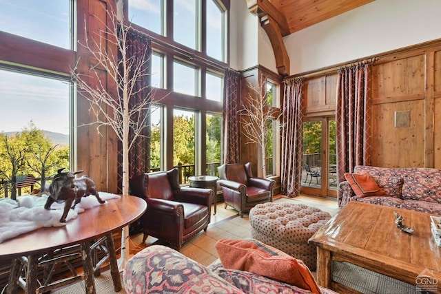 sunroom / solarium featuring wooden ceiling