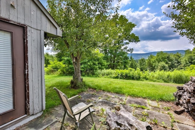 view of patio / terrace with a mountain view