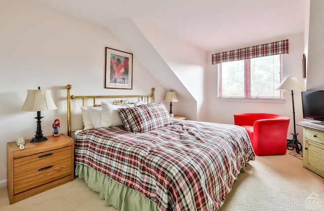 bedroom with light carpet