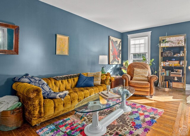 living room with hardwood / wood-style flooring