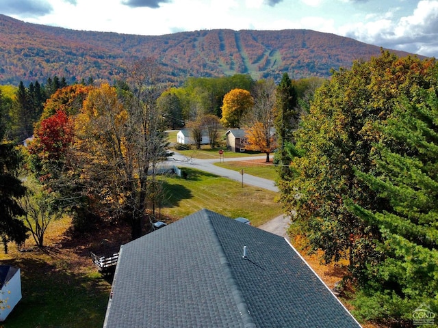 birds eye view of property with a mountain view