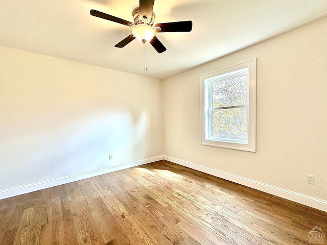 spare room featuring ceiling fan and light wood-type flooring