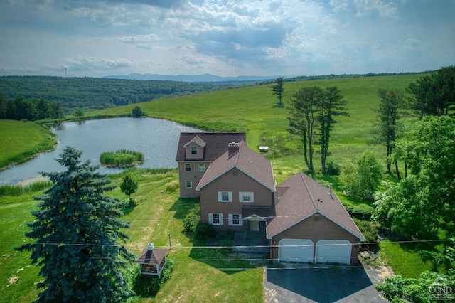 aerial view featuring a water view