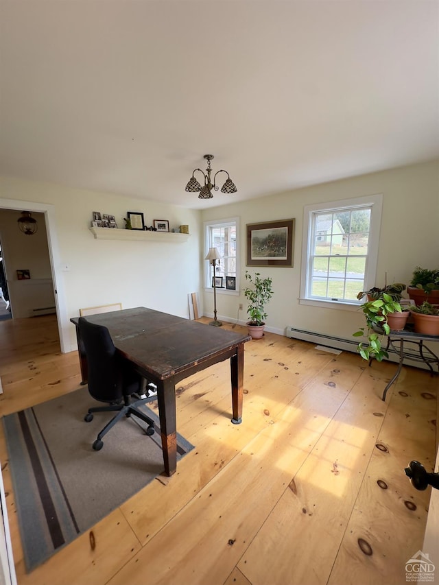 interior space featuring wood finished floors and a baseboard radiator