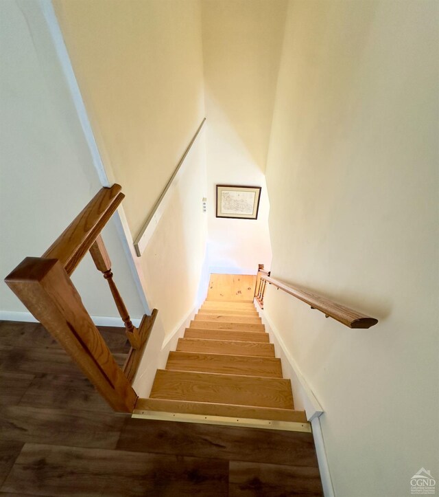 staircase with wood finished floors