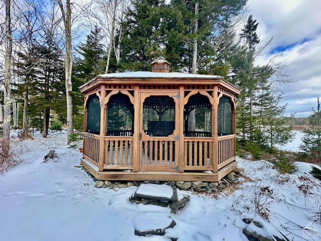 view of snow covered deck