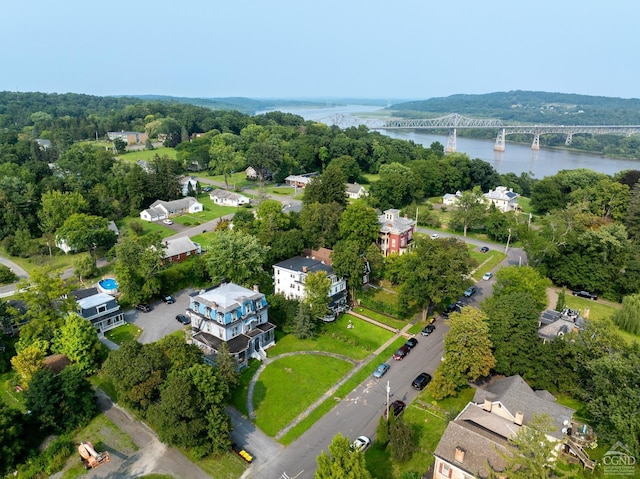 aerial view featuring a water view