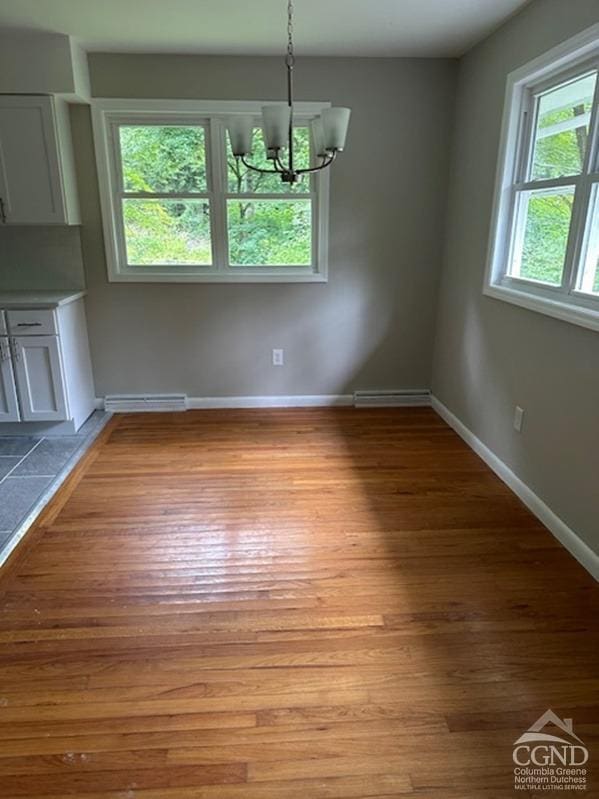 unfurnished dining area with light wood-type flooring and plenty of natural light