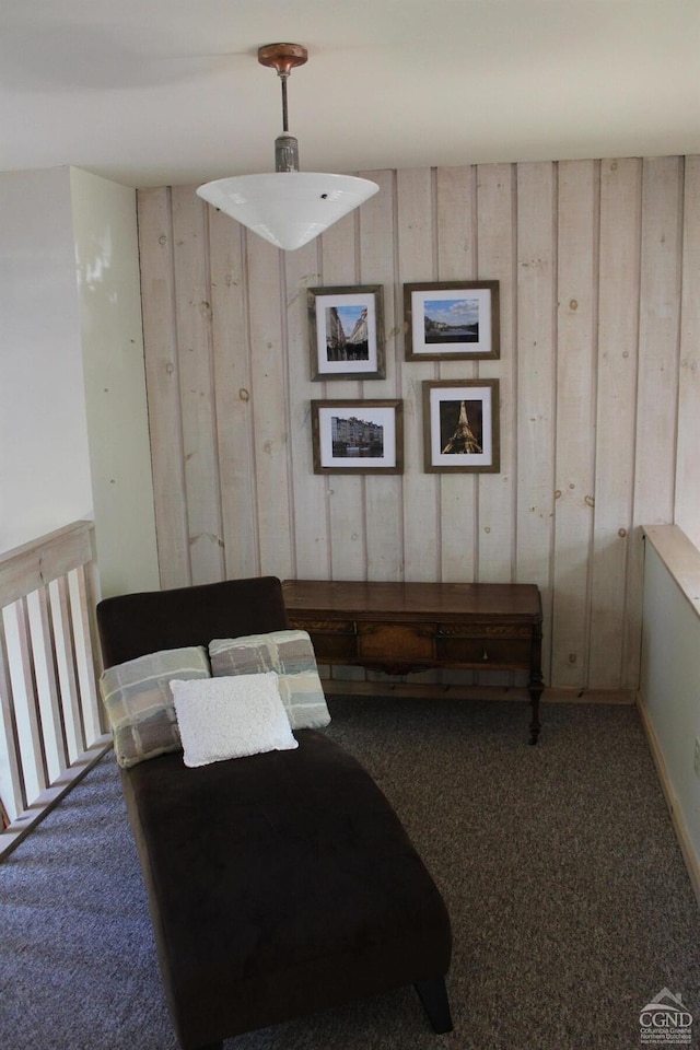 living area featuring carpet flooring