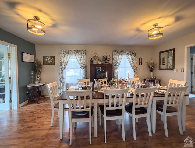 dining space featuring plenty of natural light and hardwood / wood-style floors