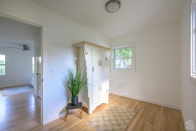 hallway with light hardwood / wood-style flooring