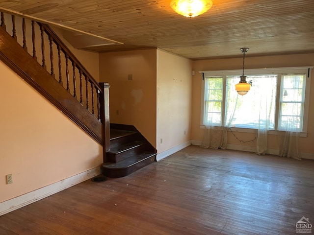 interior space with wooden ceiling and hardwood / wood-style flooring