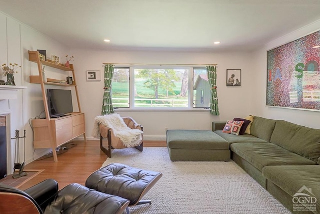 living area featuring recessed lighting and wood finished floors