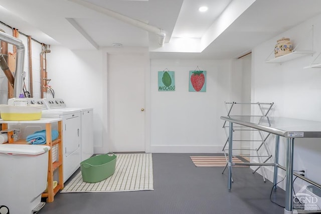 interior space featuring carpet and washer and dryer