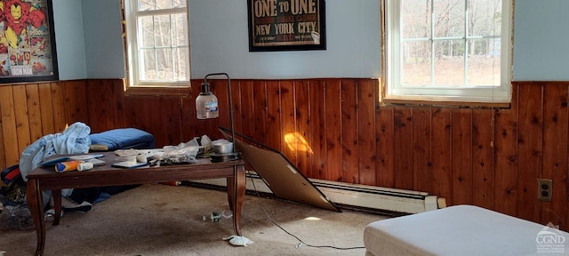 interior space with plenty of natural light, wooden walls, and wainscoting