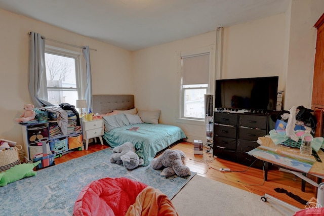 bedroom featuring multiple windows and wood-type flooring