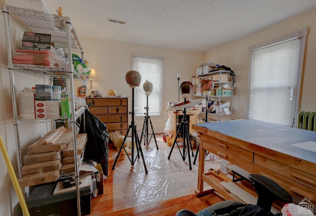 interior space with light hardwood / wood-style floors