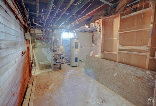 basement featuring electric water heater