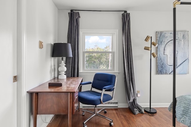 office with wood finished floors and baseboards