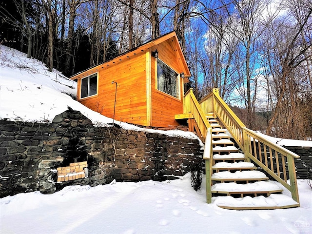 view of snow covered exterior