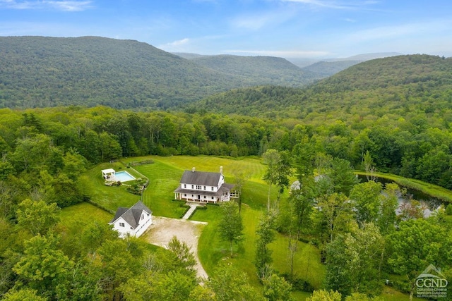 birds eye view of property with a mountain view