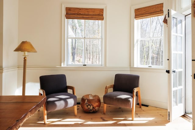 sitting room featuring wood finished floors and a healthy amount of sunlight