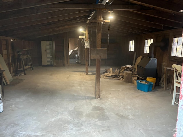 basement with wooden walls