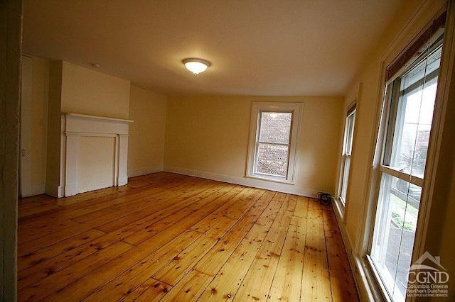 empty room with light hardwood / wood-style flooring