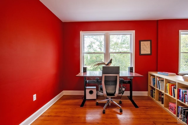 office space with hardwood / wood-style flooring