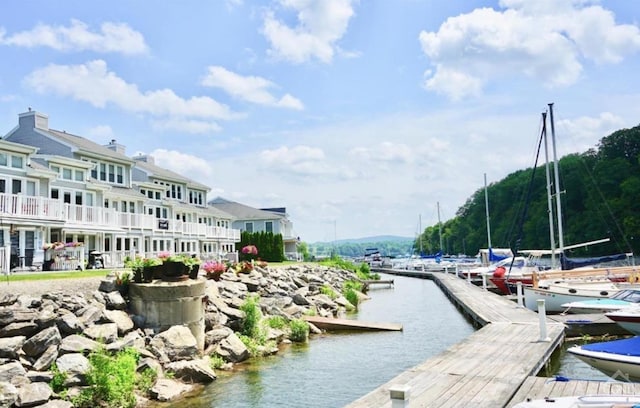 dock area featuring a water view