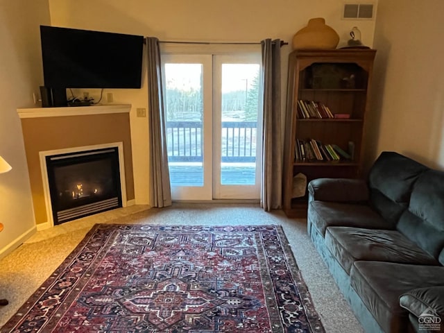 living room with carpet floors