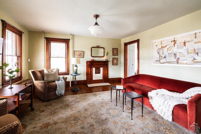 living room with wood finished floors and baseboards