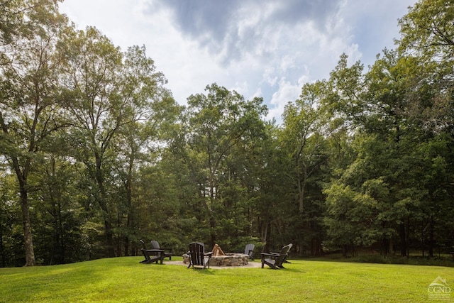 view of yard with a fire pit