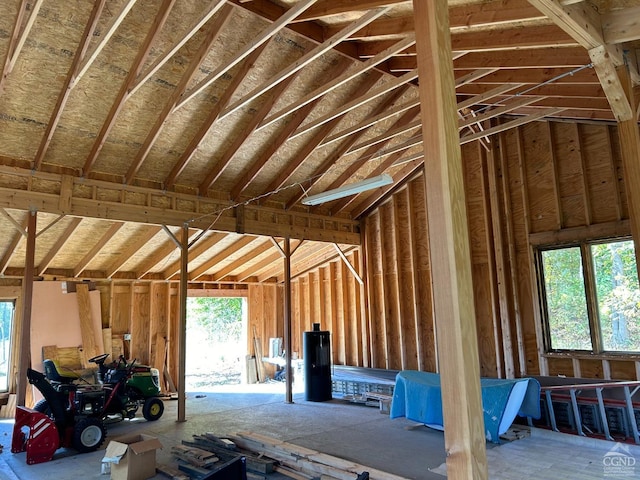 misc room featuring a healthy amount of sunlight and lofted ceiling