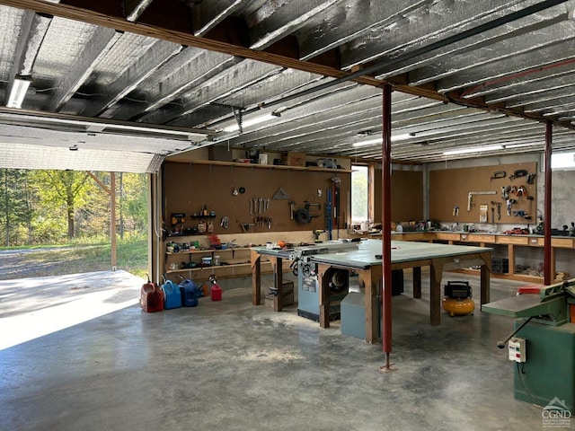 garage featuring a workshop area