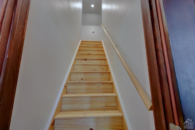 stairway featuring wood-type flooring