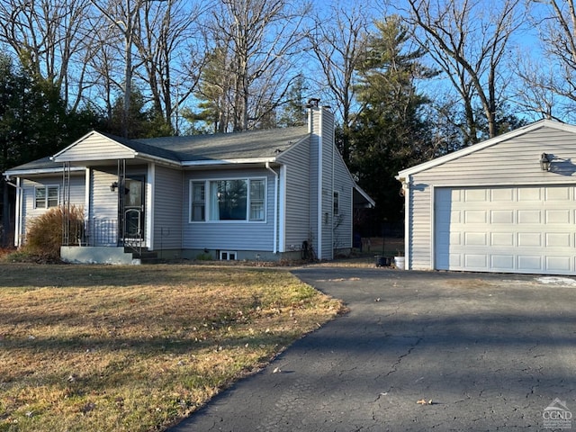 single story home with a garage and a front yard