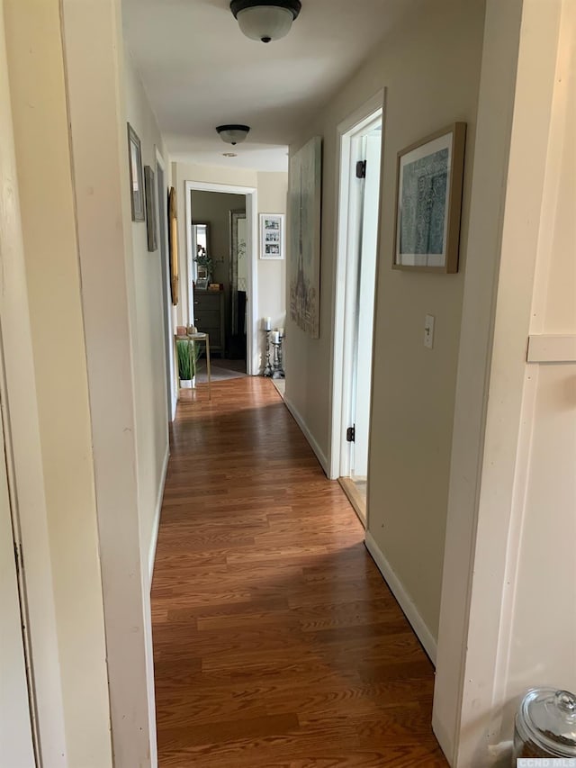 hall featuring dark wood-type flooring