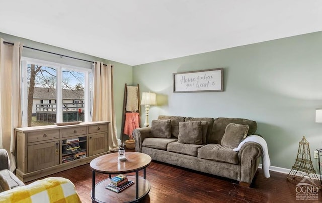 living room featuring dark wood-type flooring