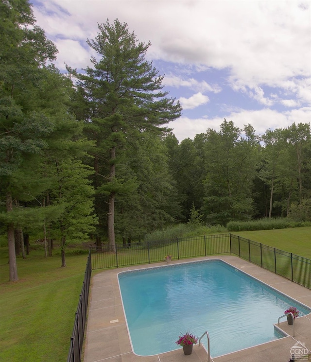 view of swimming pool with a lawn