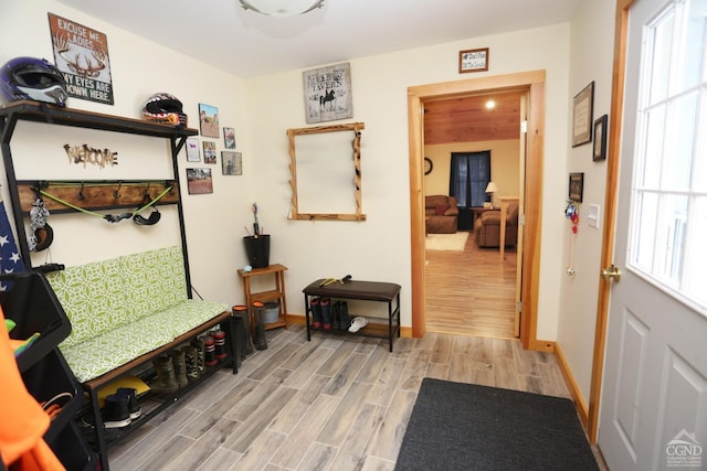 mudroom with light hardwood / wood-style flooring