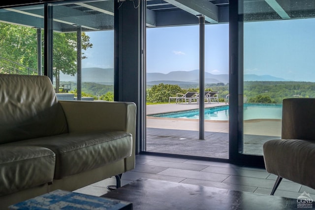 doorway featuring a mountain view