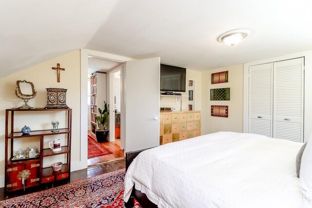 bedroom featuring a closet and dark wood-type flooring