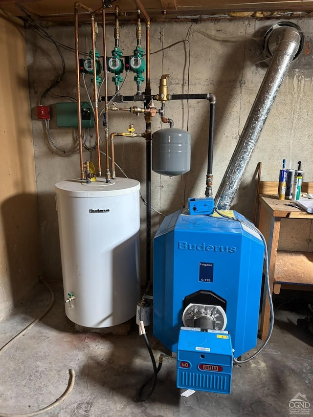 utilities with water heater and a heating unit