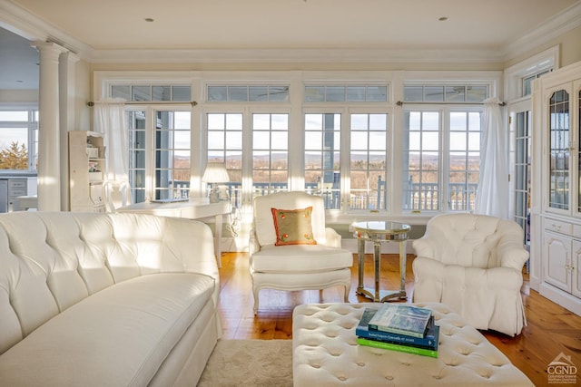 sunroom with decorative columns