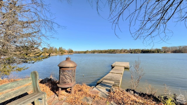 view of dock with a water view