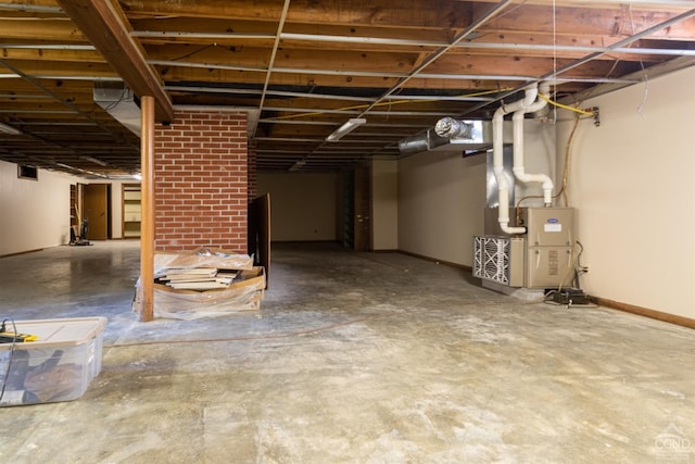 basement featuring heating unit