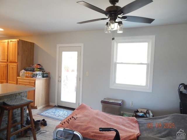 entryway featuring a ceiling fan