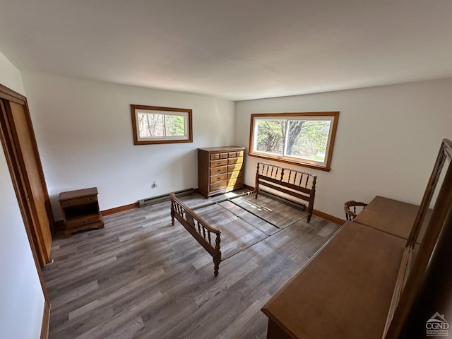 interior space featuring baseboards and dark wood finished floors